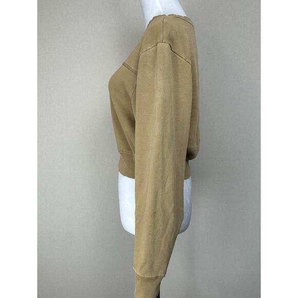 Victoria's Secret PINK Sz S Logo Relaxed Cropped Pullover Sweatshirt Tan Beige - Picture 7 of 13